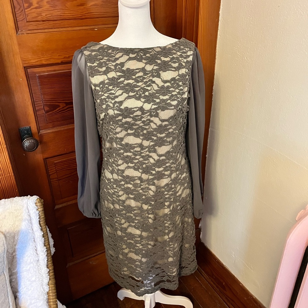 Eliza J Gray Lace Long Sleeve Dress